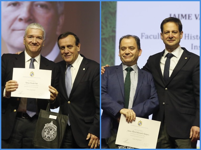 Profesores Patricio Bernedo y Jaime Valenzuela reciben reconocimiento por sus años de servicio en la UC